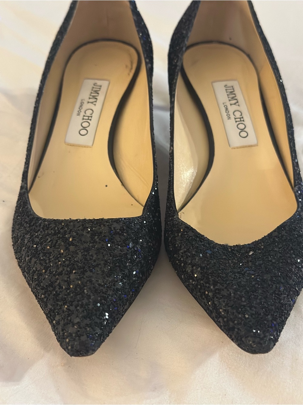 Jimmy Choo Black Glitter Pointed Pumps - Picture 8 of 10